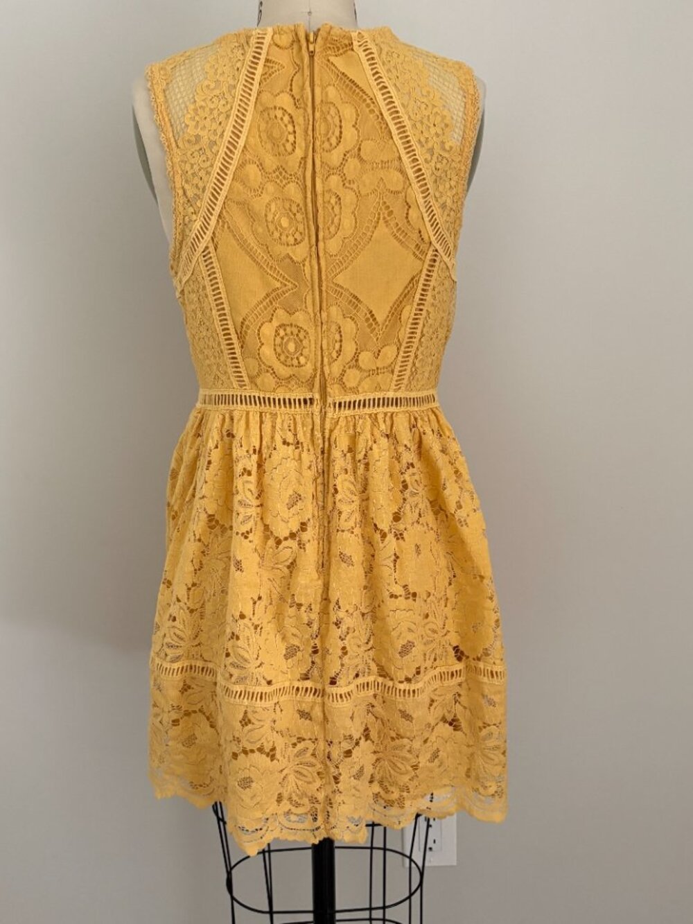 Xhilaration Mustard Yellow Lace Fit Flare Dress Boho Summer Mini Cottagecore M - Picture 2 of 11